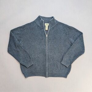 L.L.Bean Blue Rib Knit Full Zip Cotton Sweater Cardigan XL